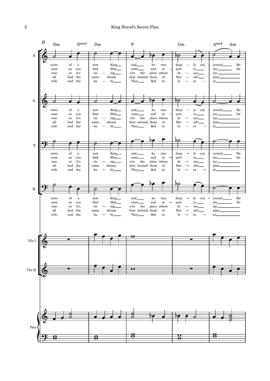 King Herod's Secret Plan (Let All Mortal Flesh Keep Silence) - SATB, violin duet (opt) and piano by Gustav Holst 4-Part - Digital Sheet Music page 2