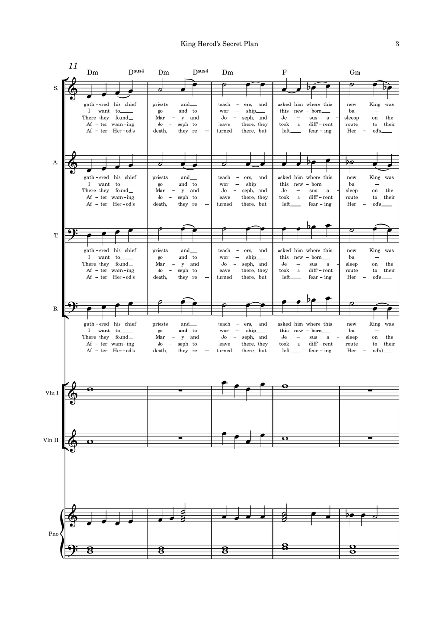 King Herod's Secret Plan (Let All Mortal Flesh Keep Silence) - SATB, violin duet (opt) and piano by Gustav Holst 4-Part - Digital Sheet Music page 3