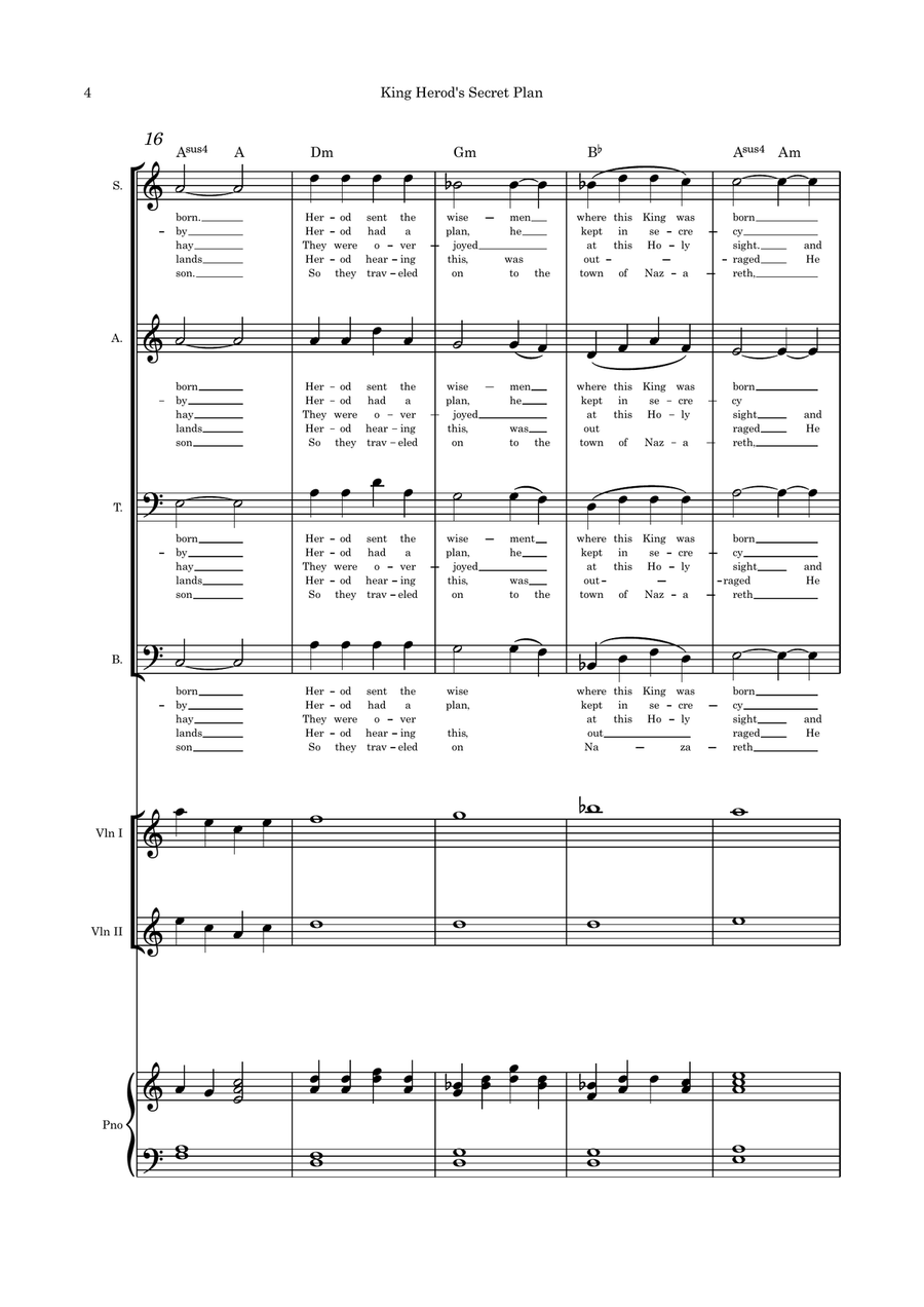 King Herod's Secret Plan (Let All Mortal Flesh Keep Silence) - SATB, violin duet (opt) and piano by Gustav Holst 4-Part - Digital Sheet Music page 4