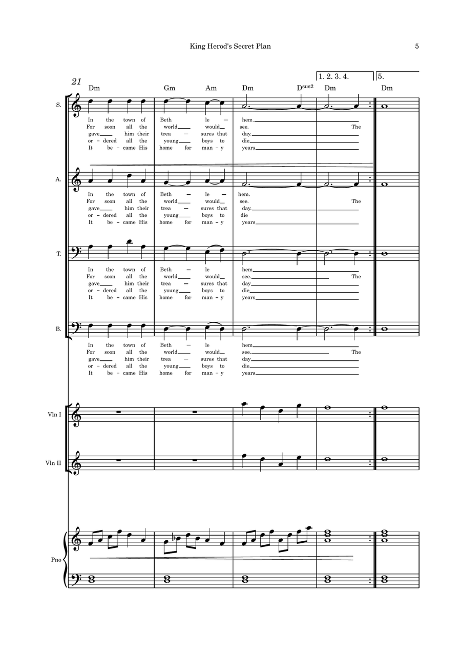 King Herod's Secret Plan (Let All Mortal Flesh Keep Silence) - SATB, violin duet (opt) and piano by Gustav Holst 4-Part - Digital Sheet Music page 5
