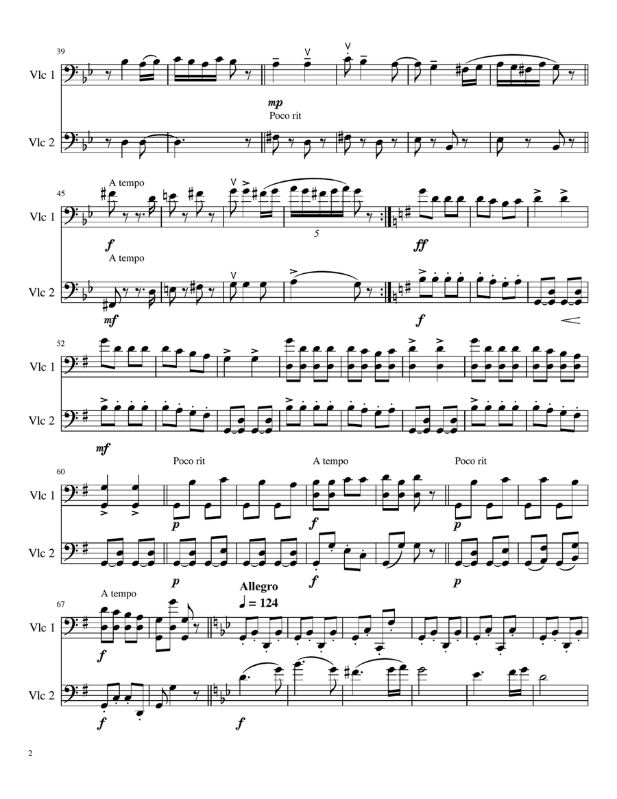 Hungarian Dance No 5 In G Minor - Allegro Vivace by Johannes Brahms String Duet - Digital Sheet Music page 2