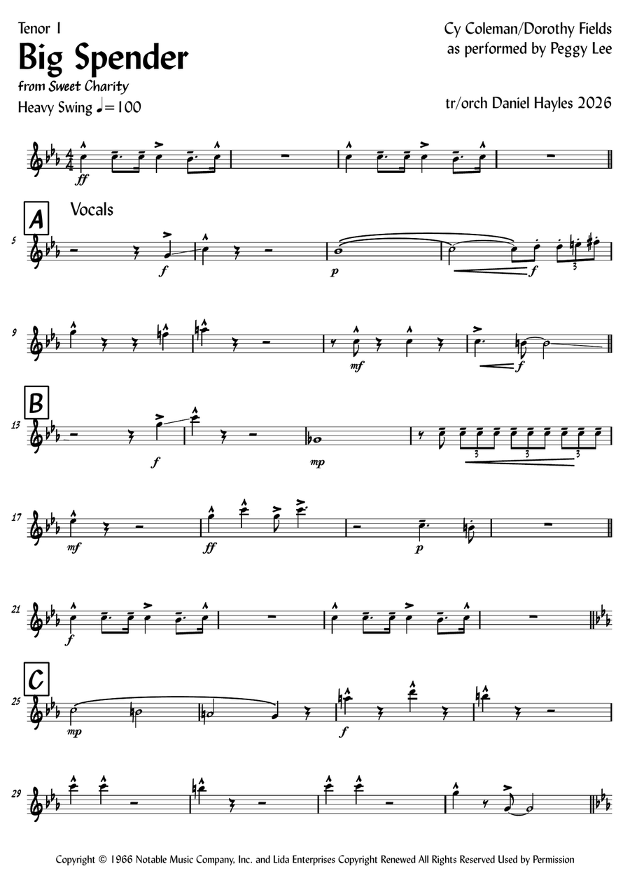 Big Spender by Peggy Lee Jazz Ensemble - Digital Sheet Music page 5