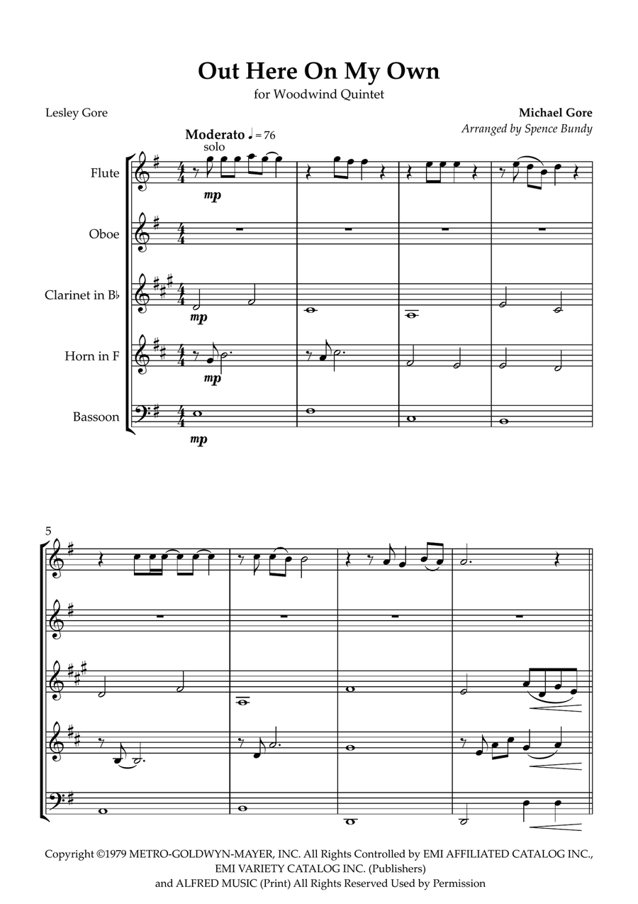 Out Here On My Own by Lesley Gore Woodwind Quintet - Digital Sheet Music page 2