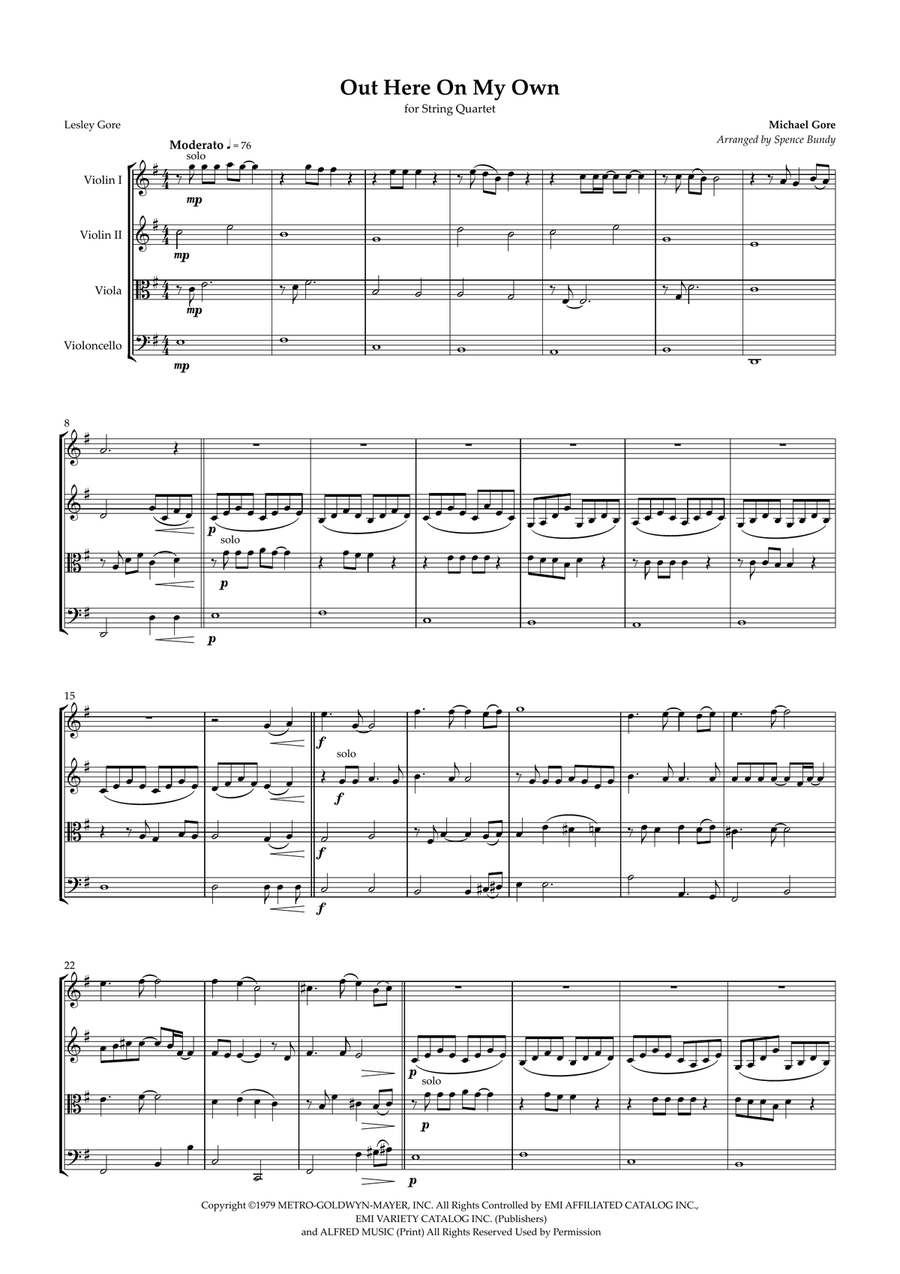 Out Here On My Own by Lesley Gore String Quartet - Digital Sheet Music page 2