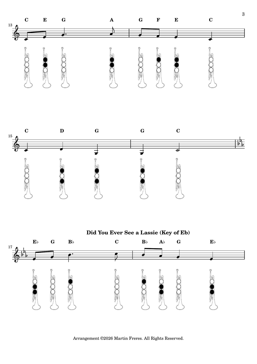 Did You Ever See a Lassie + Beginner Trumpet Fingering Chart (F#3 - C6) by Traditional B-Flat Trumpet - Digital Sheet Music page 4