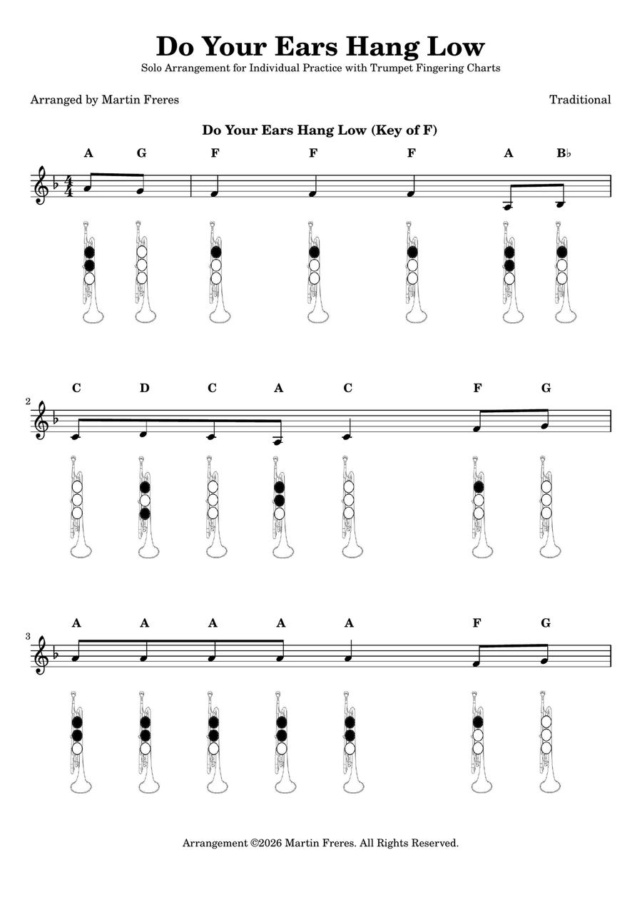 Do Your Ears Hang Low + Beginner Trumpet Fingering Chart (F#3 - C6) by Traditional B-Flat Trumpet - Digital Sheet Music page 2