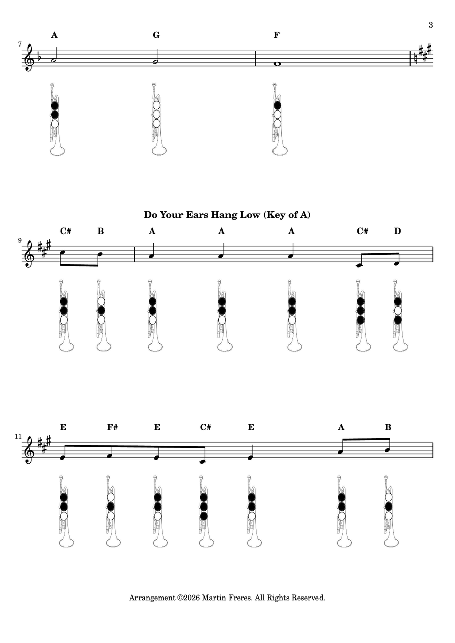 Do Your Ears Hang Low + Beginner Trumpet Fingering Chart (F#3 - C6) by Traditional B-Flat Trumpet - Digital Sheet Music page 4