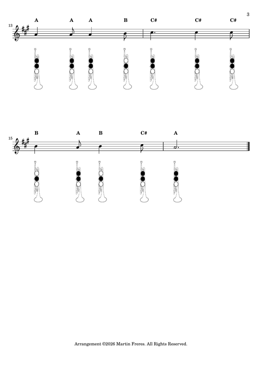The Itsy Bitsy Spider + Beginner Trumpet Fingering Chart (F#3 - C6) by Traditional B-Flat Trumpet - Digital Sheet Music page 4