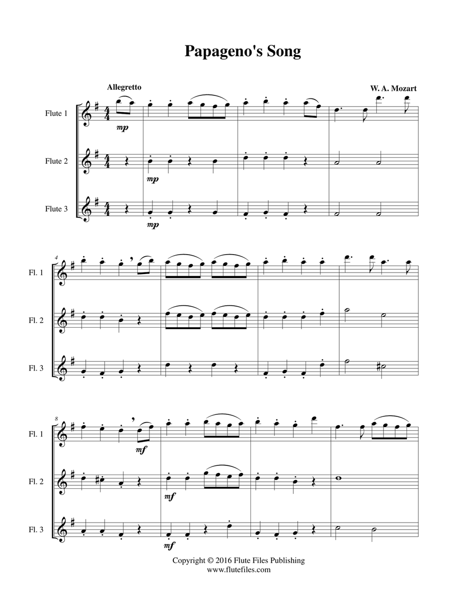 Papageno’s Song - Flute Trio by Wolfgang Amadeus Mozart Flute Trio - Digital Sheet Music page 3