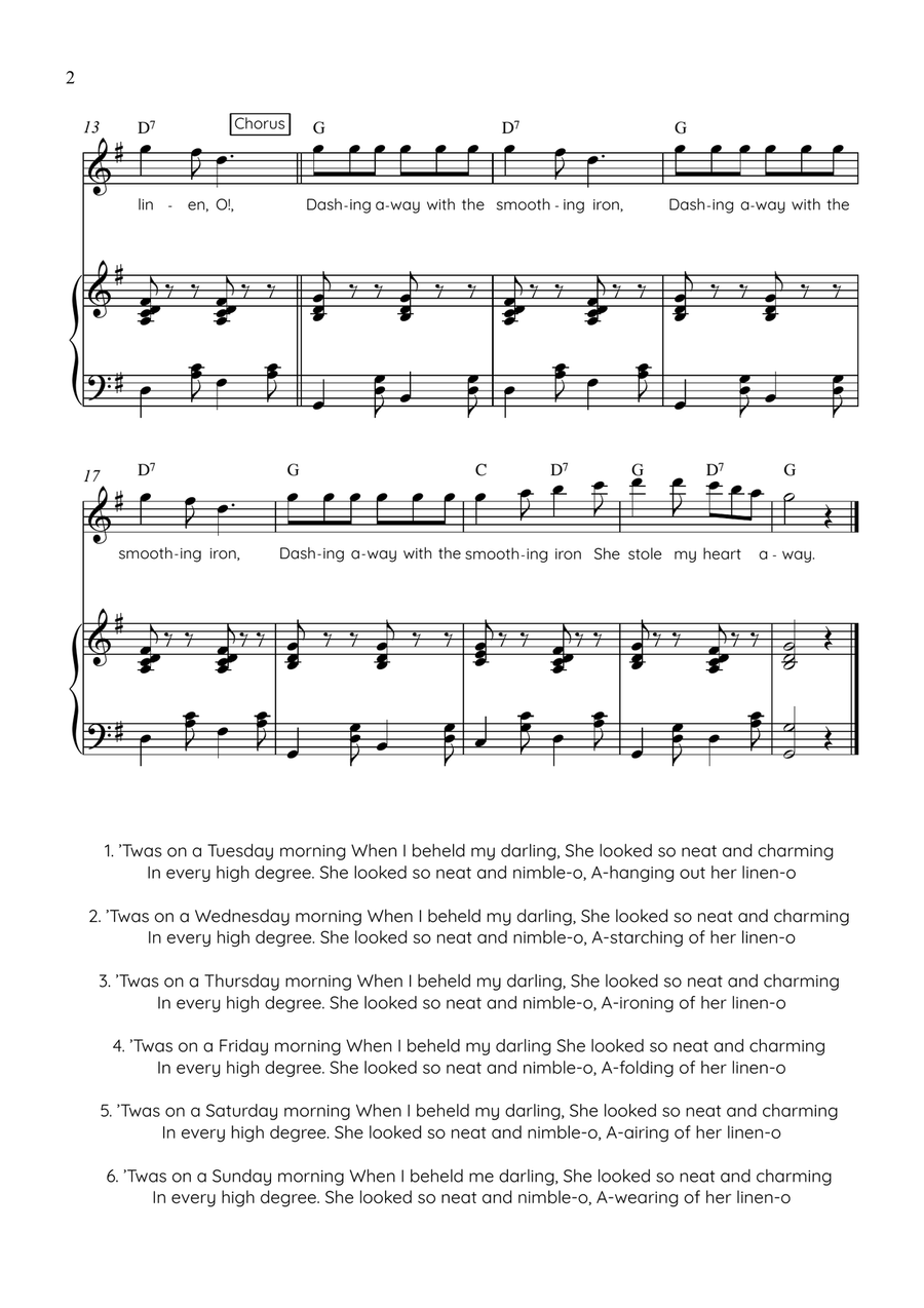Dashing Away With the Smoothing Iron - Violin with Piano in G Easy with Chords and Lyrics Violin Solo - Digital Sheet Music page 2