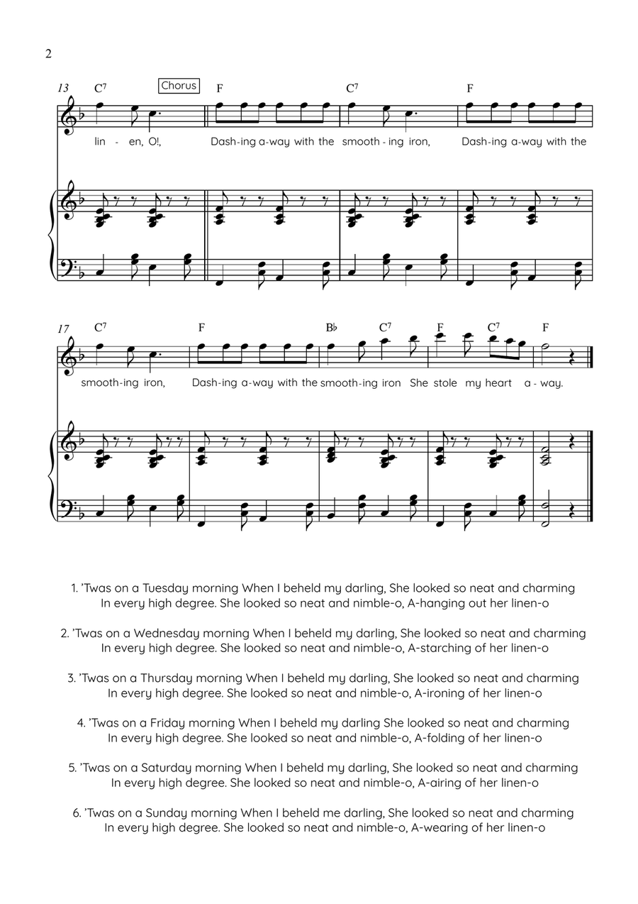 Dashing Away With the Smoothing Iron - Violin with Piano in F Easy with Chords and Lyrics Violin Solo - Digital Sheet Music page 2