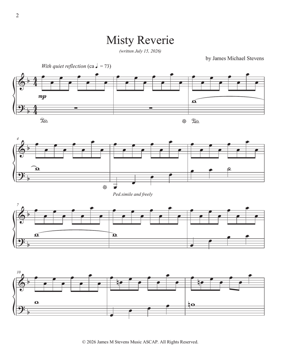 Misty Reverie by James Michael Stevens Piano Solo - Digital Sheet Music page 2