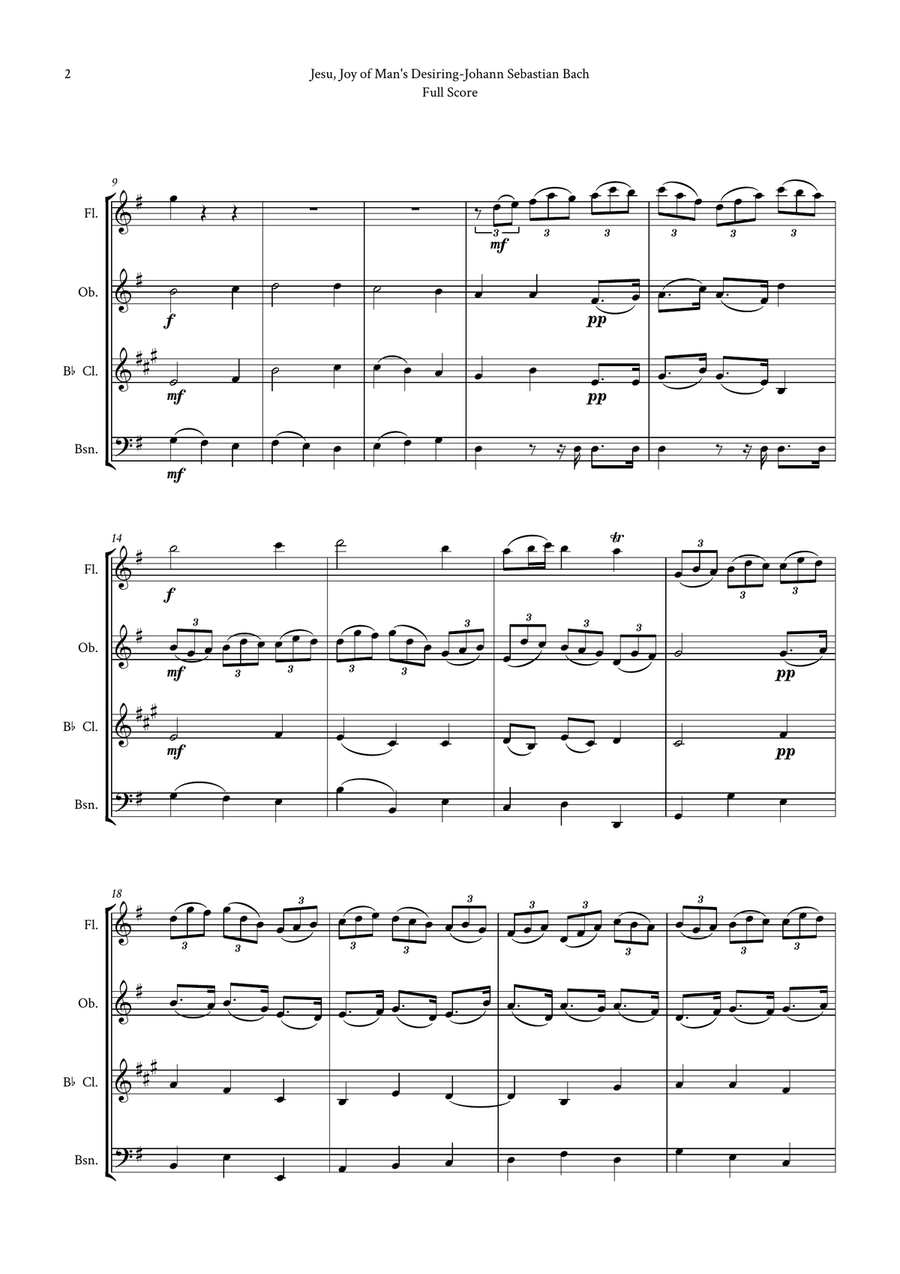 Jesu, Joy of Man's Desiring by Bach for Woodwind Quartet (Flute, Oboe, B-Flat Clarinet and Bassoon) by Johann Sebastian Bach Woodwind Quartet - Digital Sheet Music page 2