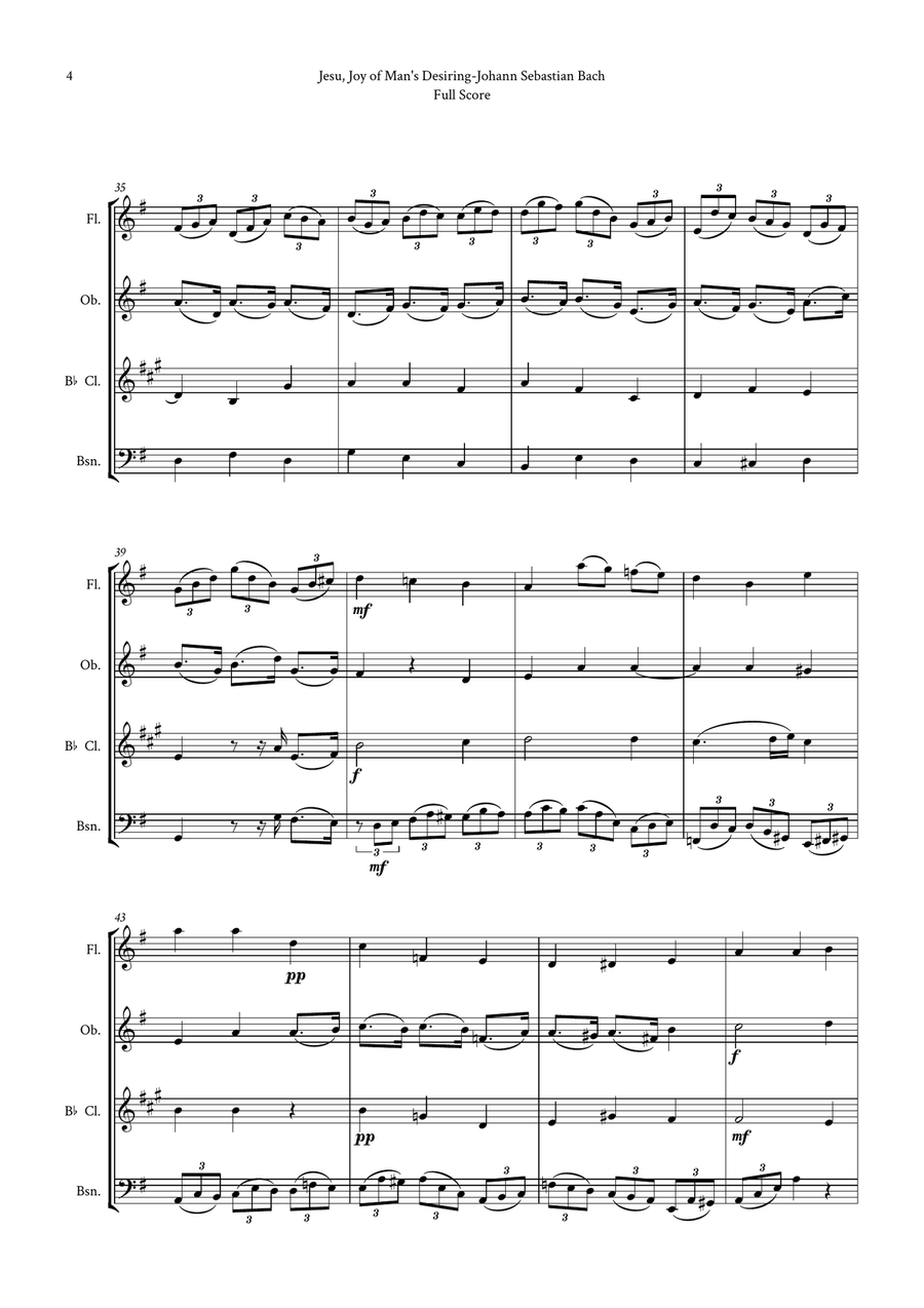 Jesu, Joy of Man's Desiring by Bach for Woodwind Quartet (Flute, Oboe, B-Flat Clarinet and Bassoon) by Johann Sebastian Bach Woodwind Quartet - Digital Sheet Music page 4