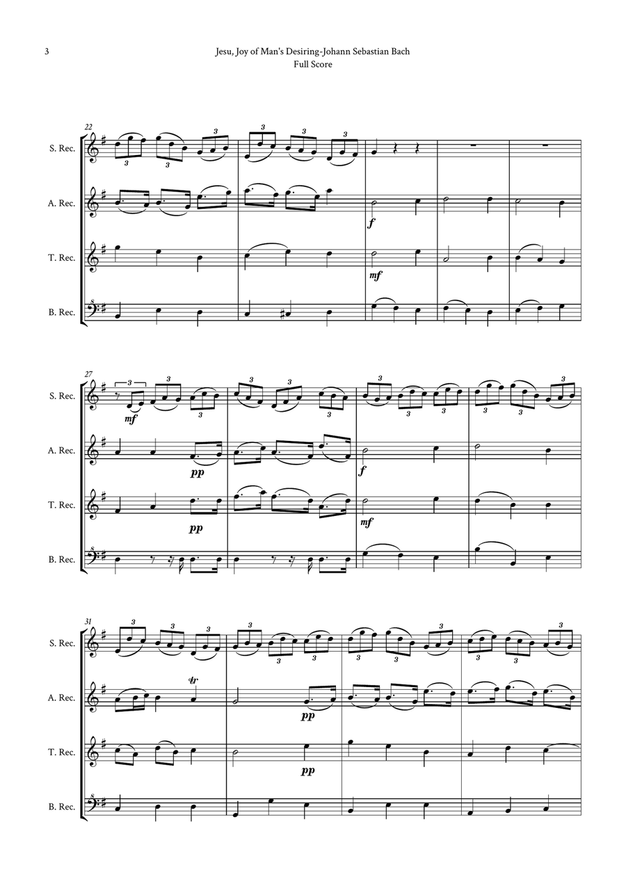 Jesu, Joy of Man's Desiring by Bach for Recorder Quartet (SATB) by Johann Sebastian Bach 4-Part - Digital Sheet Music page 3