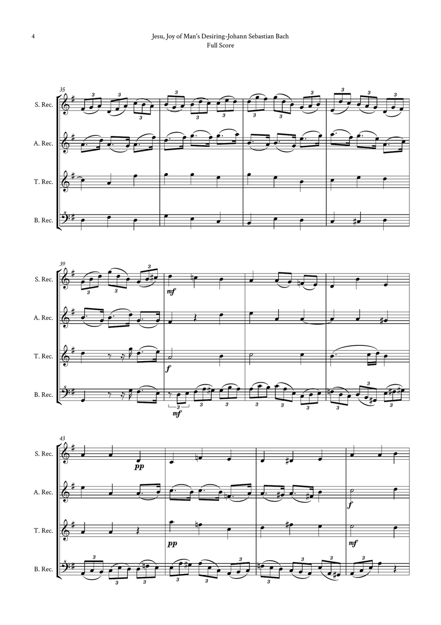 Jesu, Joy of Man's Desiring by Bach for Recorder Quartet (SATB) by Johann Sebastian Bach 4-Part - Digital Sheet Music page 4