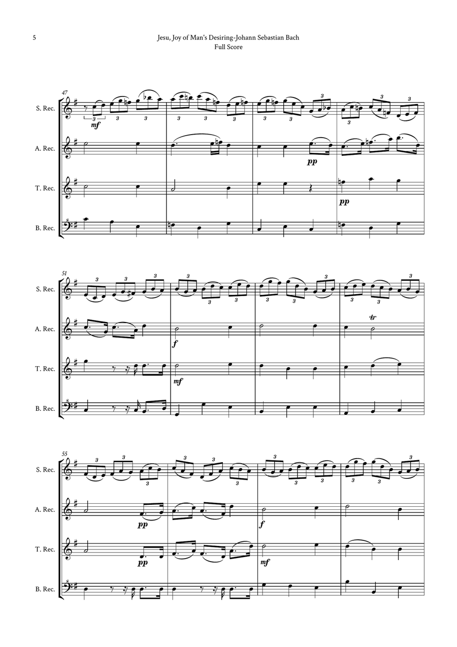 Jesu, Joy of Man's Desiring by Bach for Recorder Quartet (SATB) by Johann Sebastian Bach 4-Part - Digital Sheet Music page 5