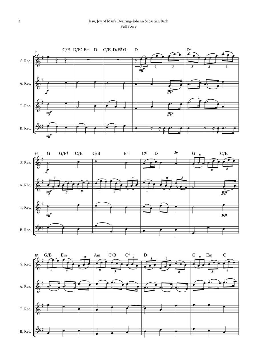 Jesu, Joy of Man's Desiring by Bach for Recorder Quartet (SATB) by Johann Sebastian Bach 4-Part - Digital Sheet Music page 2