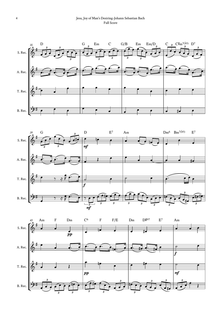 Jesu, Joy of Man's Desiring by Bach for Recorder Quartet (SATB) by Johann Sebastian Bach 4-Part - Digital Sheet Music page 4