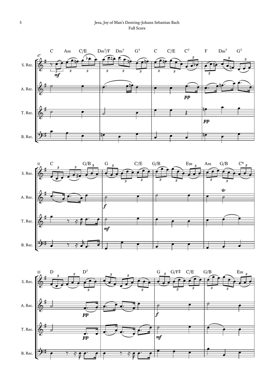 Jesu, Joy of Man's Desiring by Bach for Recorder Quartet (SATB) by Johann Sebastian Bach 4-Part - Digital Sheet Music page 5
