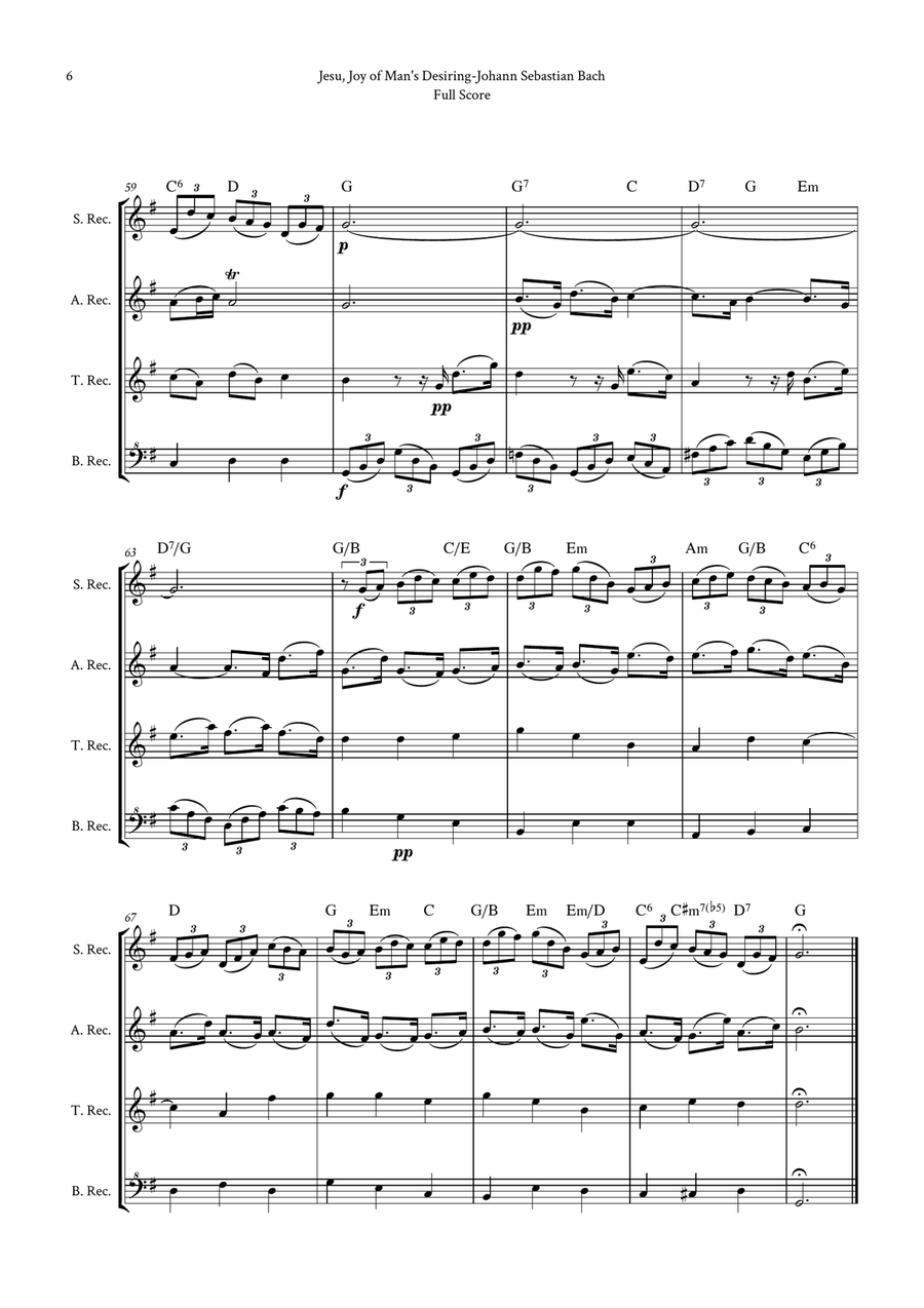 Jesu, Joy of Man's Desiring by Bach for Recorder Quartet (SATB) by Johann Sebastian Bach 4-Part - Digital Sheet Music page 6