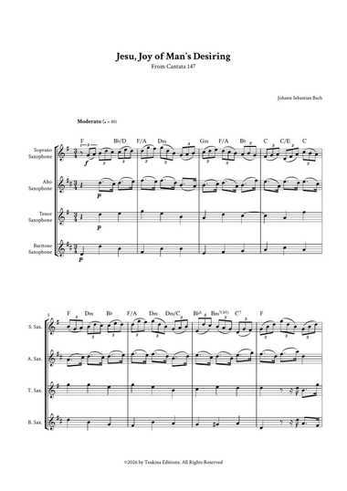Jesu, Joy of Man's Desiring by Bach for Saxophone Quartet (Soprano, Alto, Tenor and Baritone))