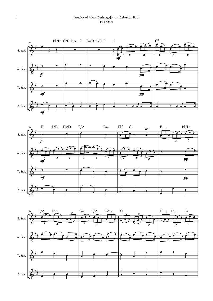 Jesu, Joy of Man's Desiring by Bach for Saxophone Quartet (Soprano, Alto, Tenor and Baritone)) by Johann Sebastian Bach Saxophone Quartet - Digital Sheet Music page 2