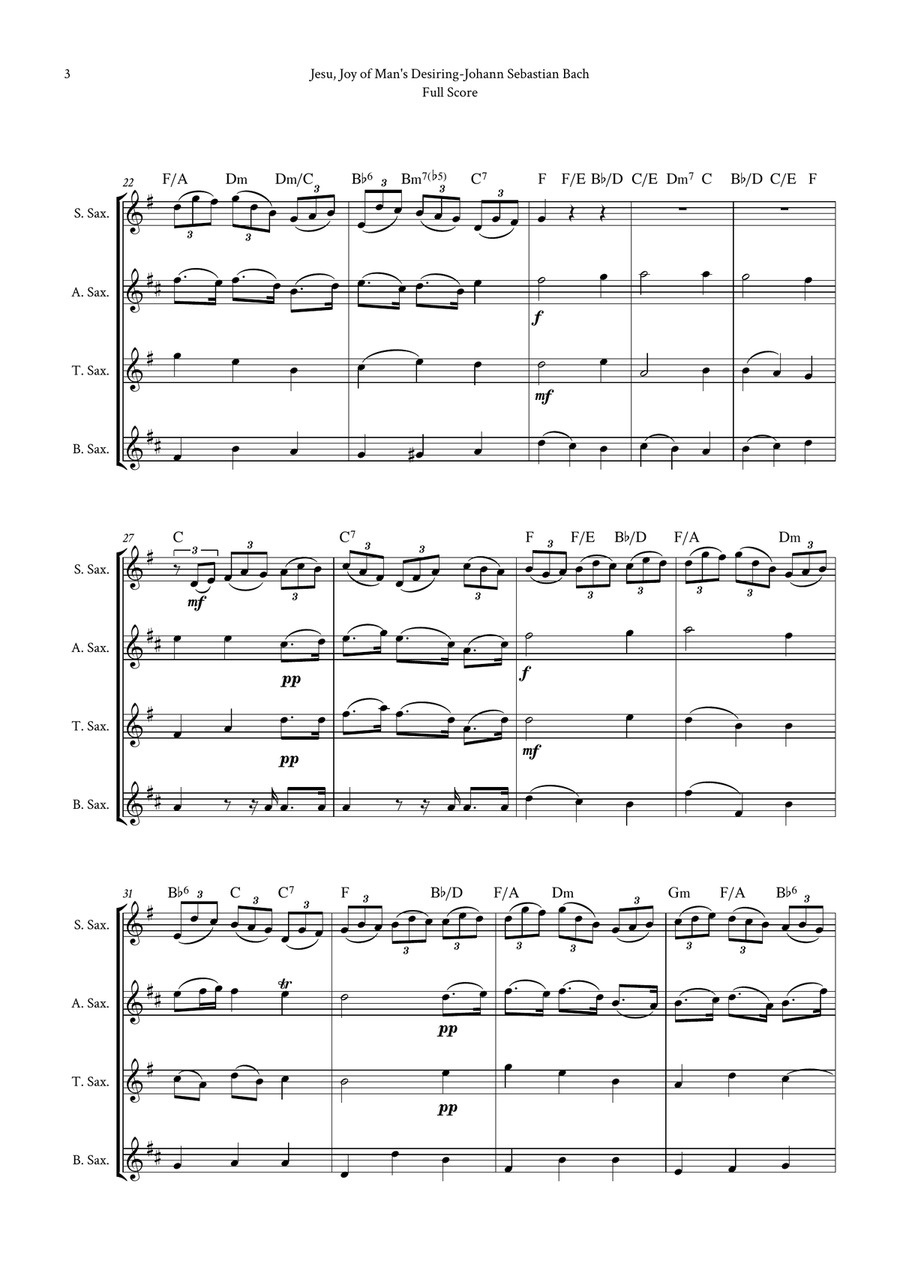 Jesu, Joy of Man's Desiring by Bach for Saxophone Quartet (Soprano, Alto, Tenor and Baritone)) by Johann Sebastian Bach Saxophone Quartet - Digital Sheet Music page 3