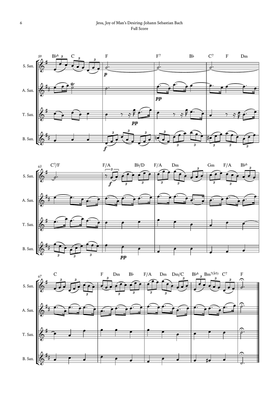 Jesu, Joy of Man's Desiring by Bach for Saxophone Quartet (Soprano, Alto, Tenor and Baritone)) by Johann Sebastian Bach Saxophone Quartet - Digital Sheet Music page 6
