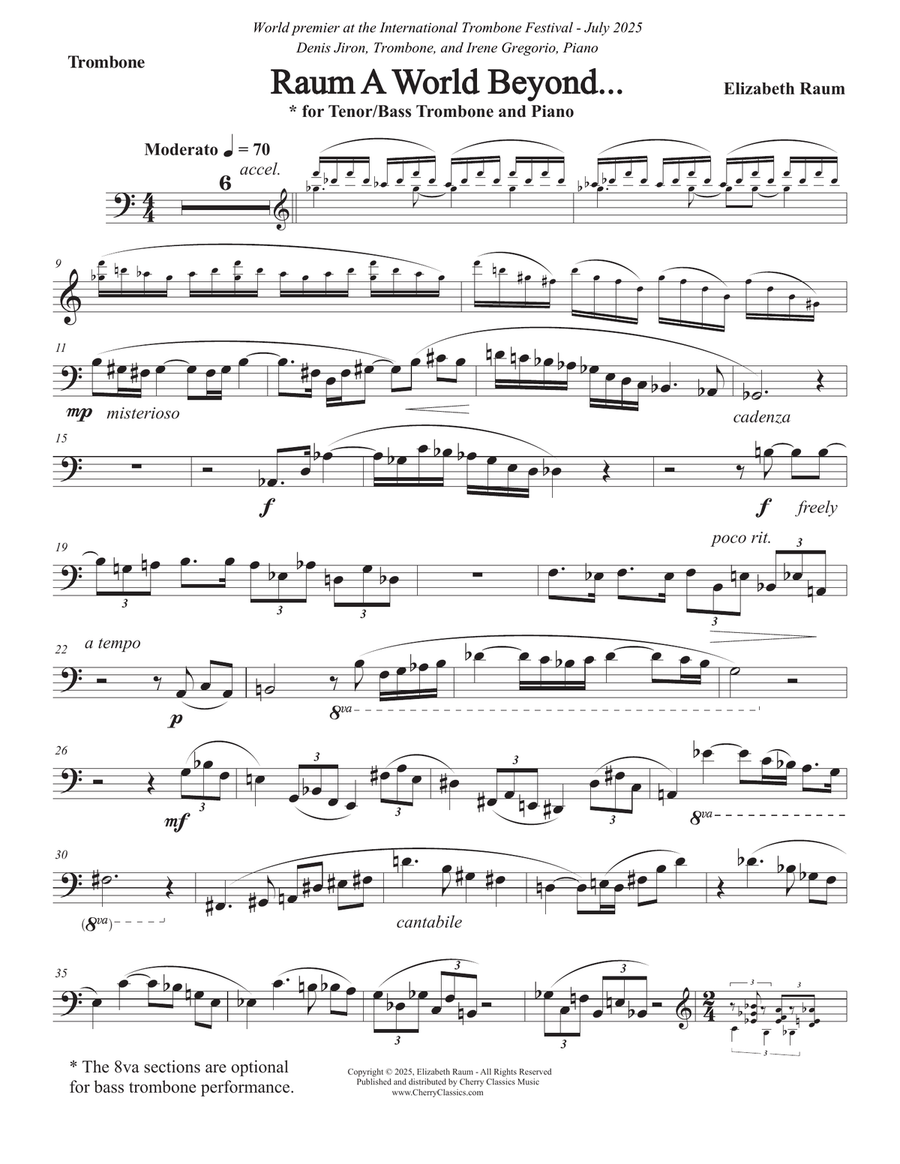 A World Beyond for Tenor/Bass Trombone and Piano by Elizabeth Raum Bass Trombone - Digital Sheet Music page 2