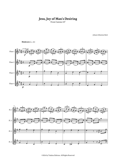 Jesu, Joy of Man's Desiring by Bach for Flute Quartet (4 Flutes)