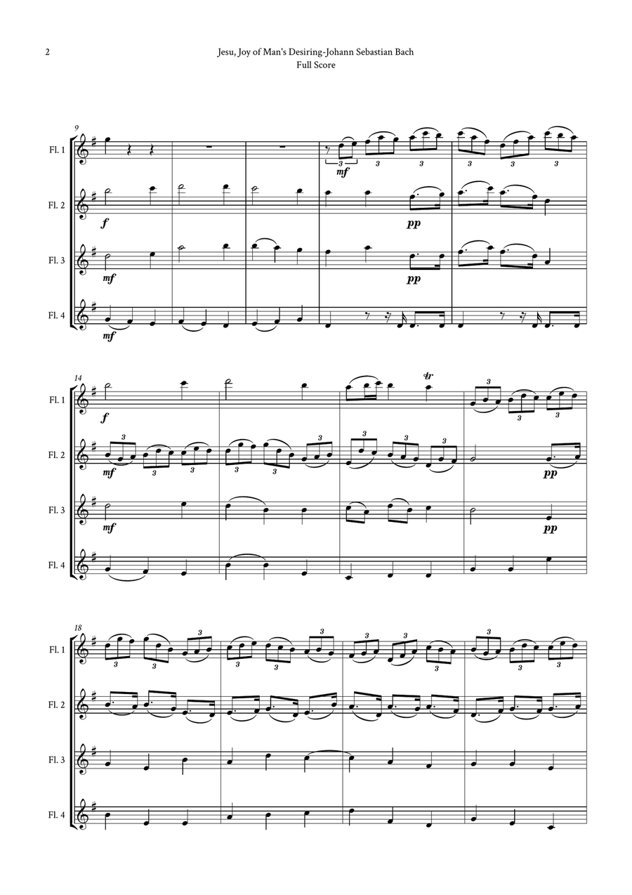 Jesu, Joy of Man's Desiring by Bach for Flute Quartet (4 Flutes) by Johann Sebastian Bach Flute Quartet - Digital Sheet Music page 2