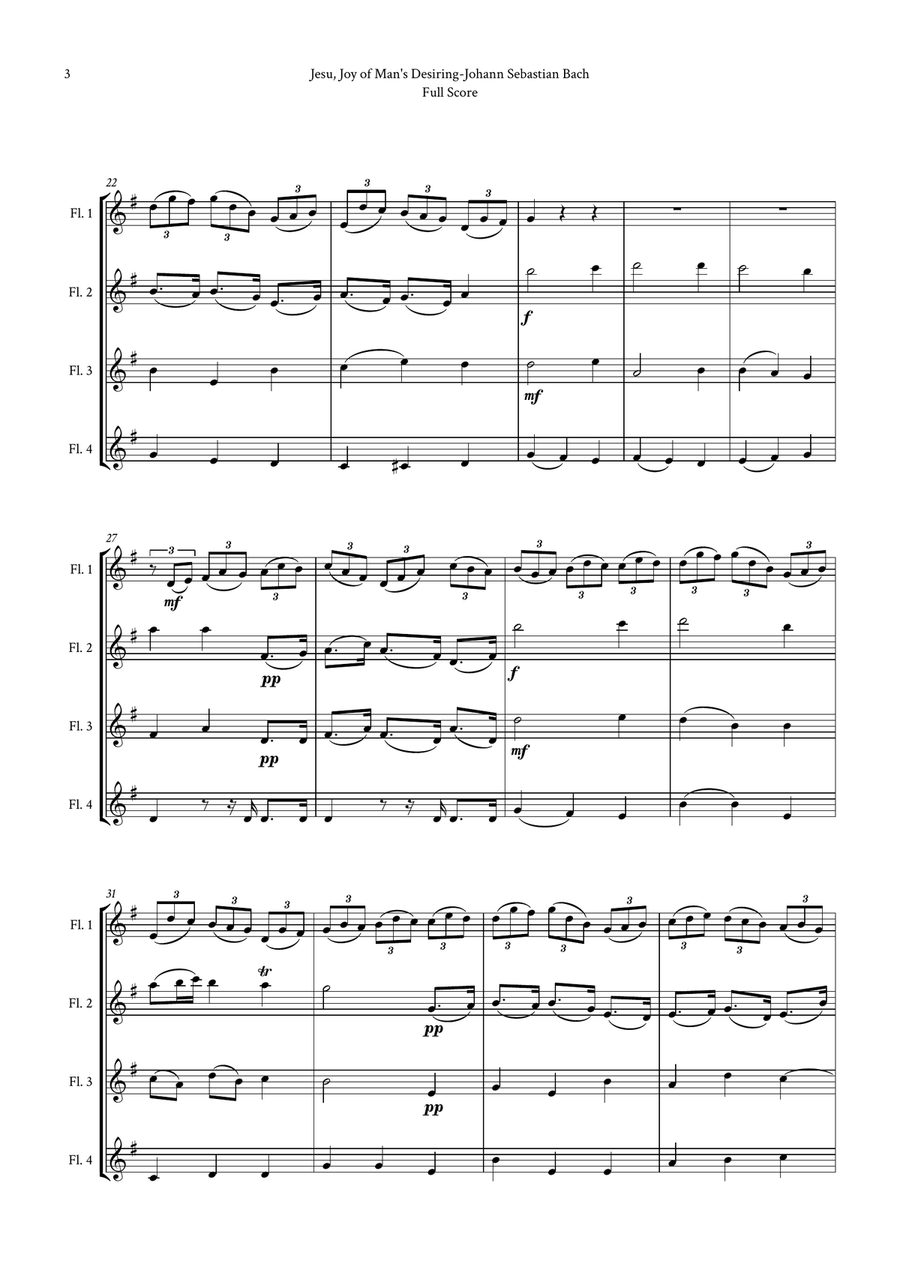 Jesu, Joy of Man's Desiring by Bach for Flute Quartet (4 Flutes) by Johann Sebastian Bach Flute Quartet - Digital Sheet Music page 3