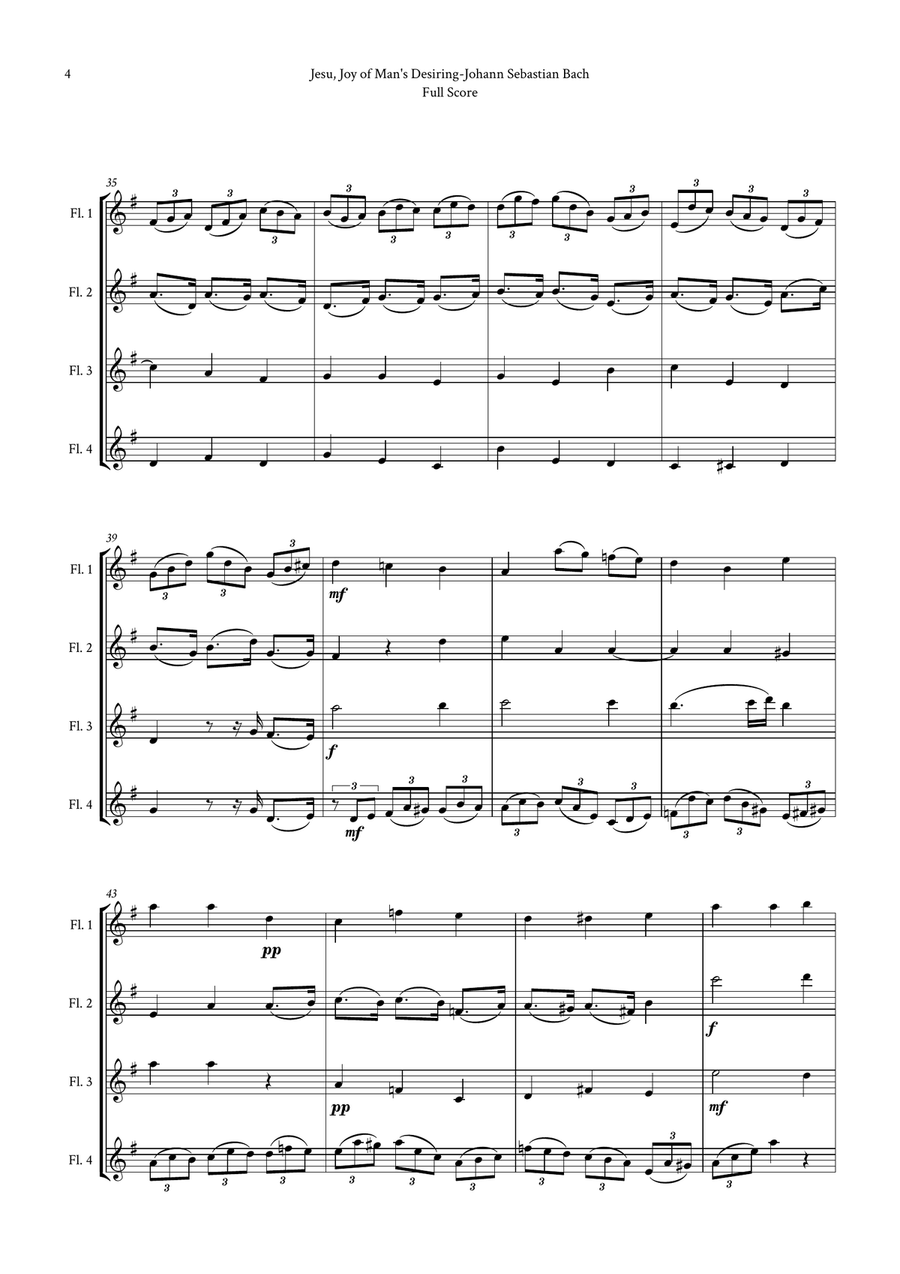 Jesu, Joy of Man's Desiring by Bach for Flute Quartet (4 Flutes) by Johann Sebastian Bach Flute Quartet - Digital Sheet Music page 4