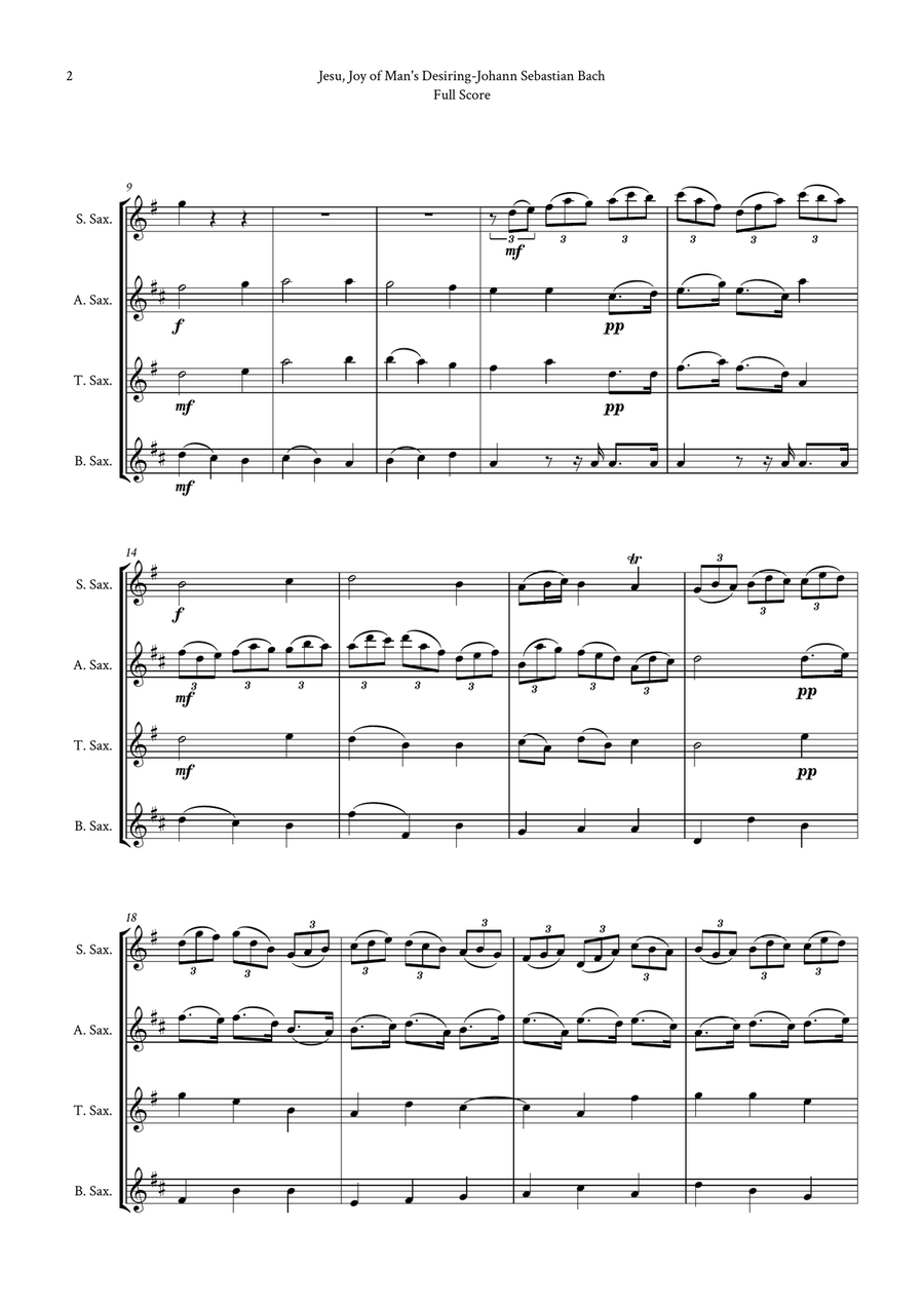 Jesu, Joy of Man's Desiring by Bach for Saxophone Quartet (Soprano, Alto, Tenor and Baritone)) by Johann Sebastian Bach Saxophone Quartet - Digital Sheet Music page 2