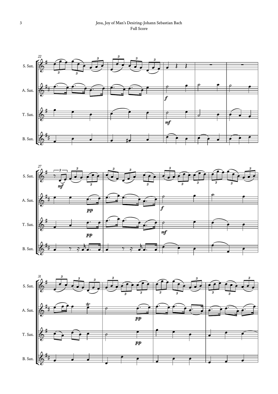 Jesu, Joy of Man's Desiring by Bach for Saxophone Quartet (Soprano, Alto, Tenor and Baritone)) by Johann Sebastian Bach Saxophone Quartet - Digital Sheet Music page 3