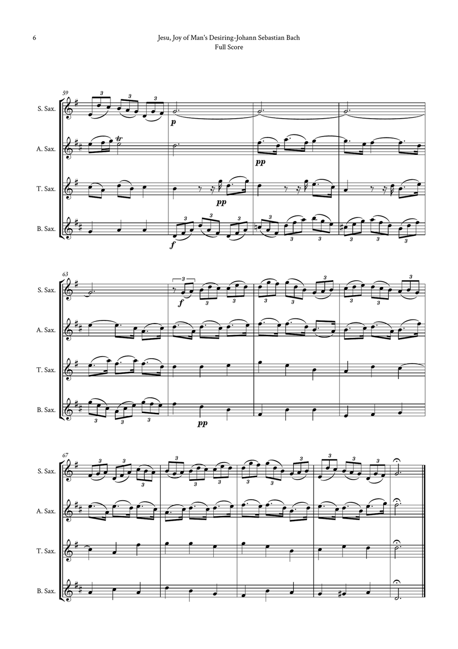 Jesu, Joy of Man's Desiring by Bach for Saxophone Quartet (Soprano, Alto, Tenor and Baritone)) by Johann Sebastian Bach Saxophone Quartet - Digital Sheet Music page 6