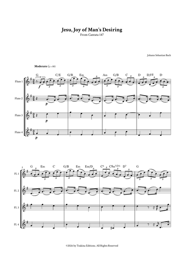 Jesu, Joy of Man's Desiring by Bach for Flute Quartet (4 Flutes)