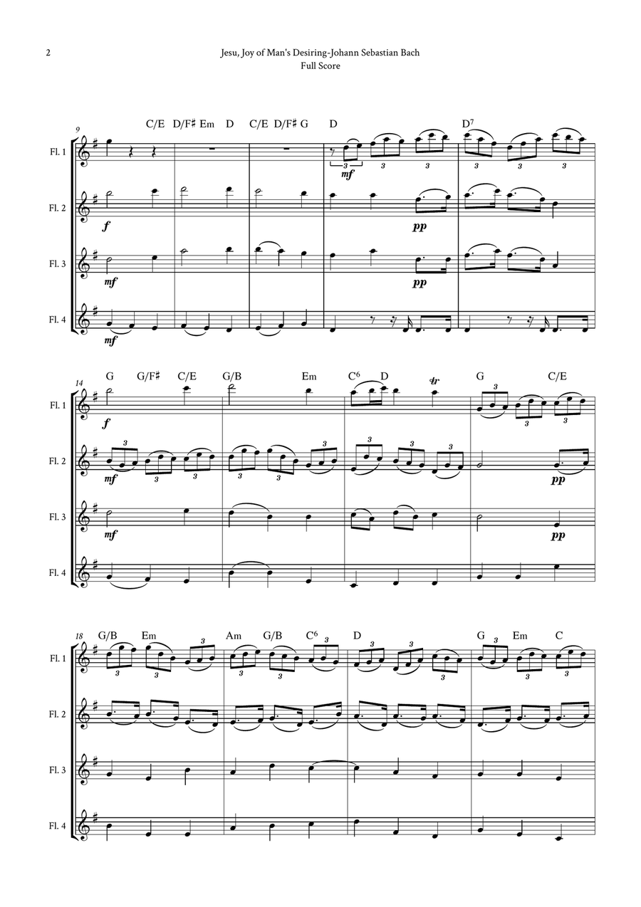 Jesu, Joy of Man's Desiring by Bach for Flute Quartet (4 Flutes) by Johann Sebastian Bach Flute Quartet - Digital Sheet Music page 2