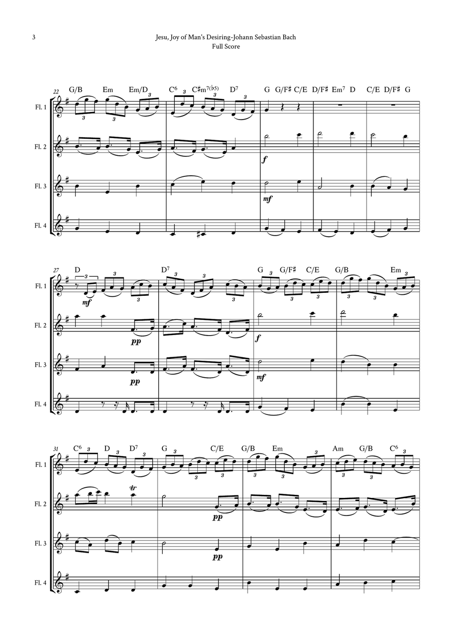 Jesu, Joy of Man's Desiring by Bach for Flute Quartet (4 Flutes) by Johann Sebastian Bach Flute Quartet - Digital Sheet Music page 3