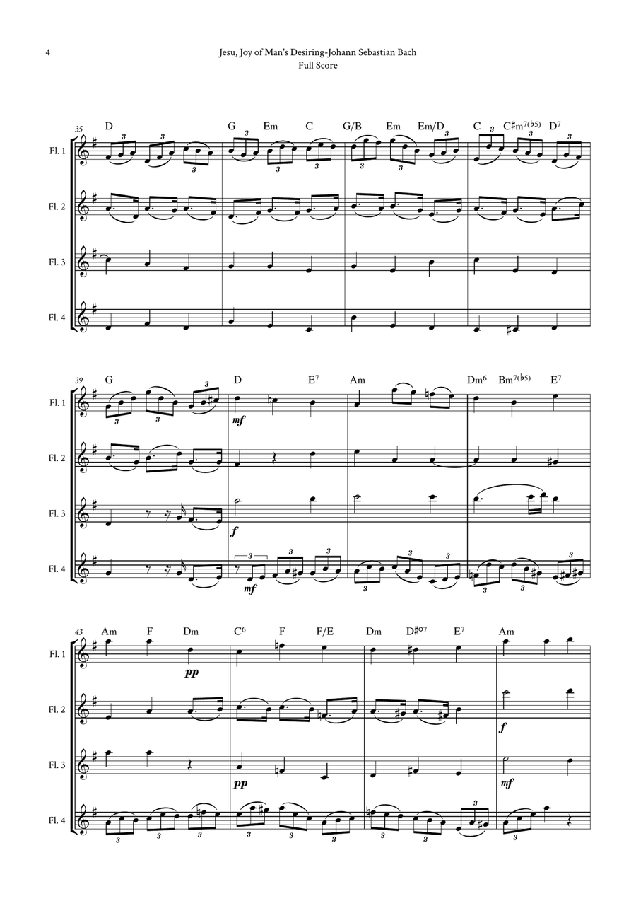 Jesu, Joy of Man's Desiring by Bach for Flute Quartet (4 Flutes) by Johann Sebastian Bach Flute Quartet - Digital Sheet Music page 4