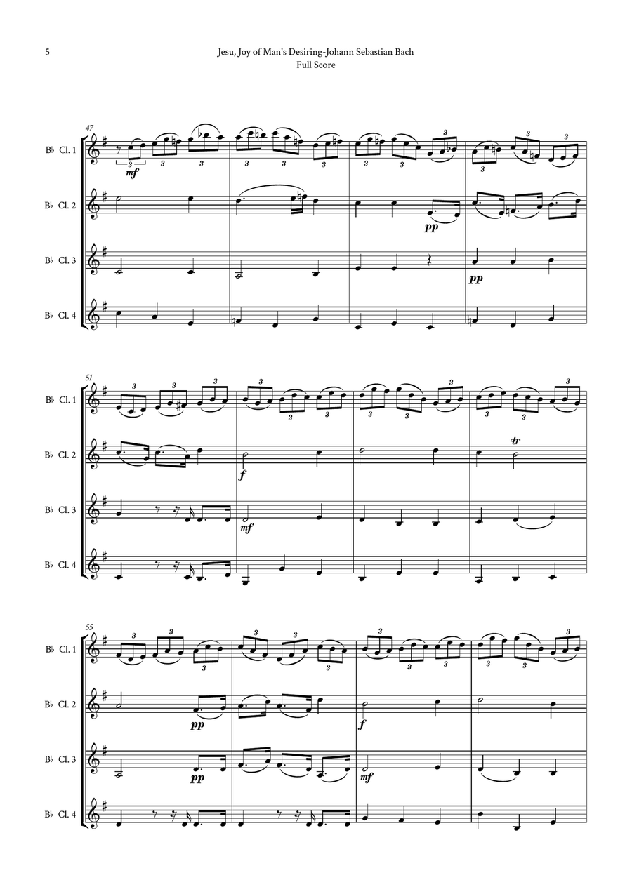 Jesu, Joy of Man's Desiring by Bach for Clarinet Quartet (4 B-Flat Clarinet) by Johann Sebastian Bach Clarinet Quartet - Digital Sheet Music page 5