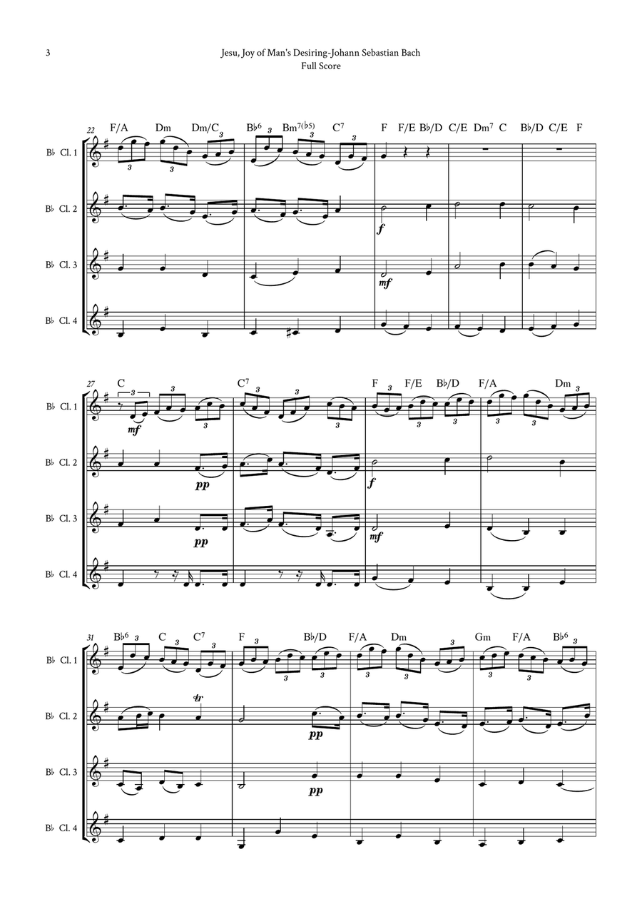 Jesu, Joy of Man's Desiring by Bach for Clarinet Quartet (4 B-Flat Clarinet) by Johann Sebastian Bach Clarinet Quartet - Digital Sheet Music page 3