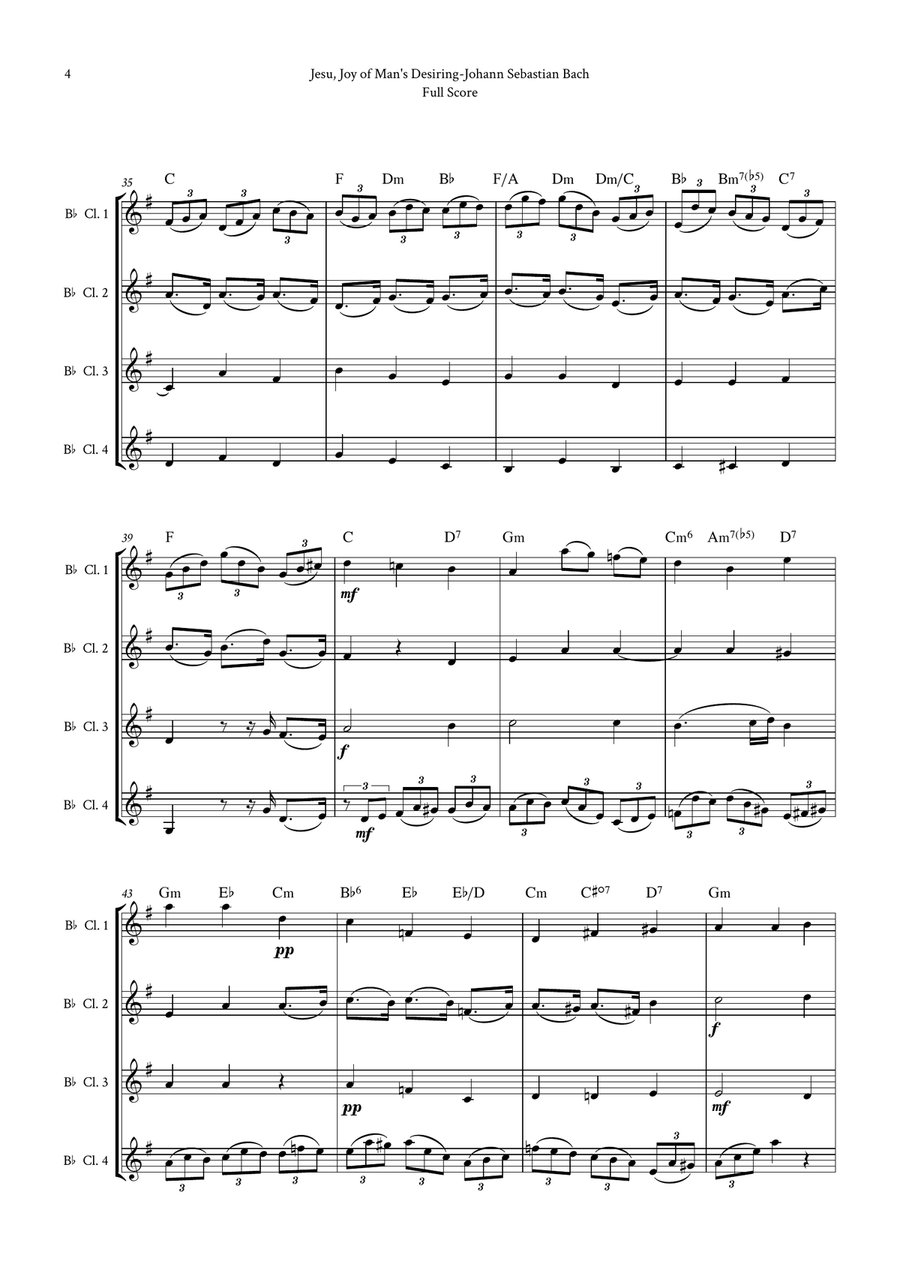 Jesu, Joy of Man's Desiring by Bach for Clarinet Quartet (4 B-Flat Clarinet) by Johann Sebastian Bach Clarinet Quartet - Digital Sheet Music page 4