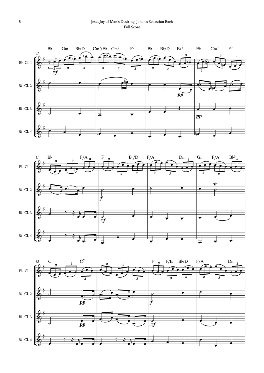 Jesu, Joy of Man's Desiring by Bach for Clarinet Quartet (4 B-Flat Clarinet) by Johann Sebastian Bach Clarinet Quartet - Digital Sheet Music page 5