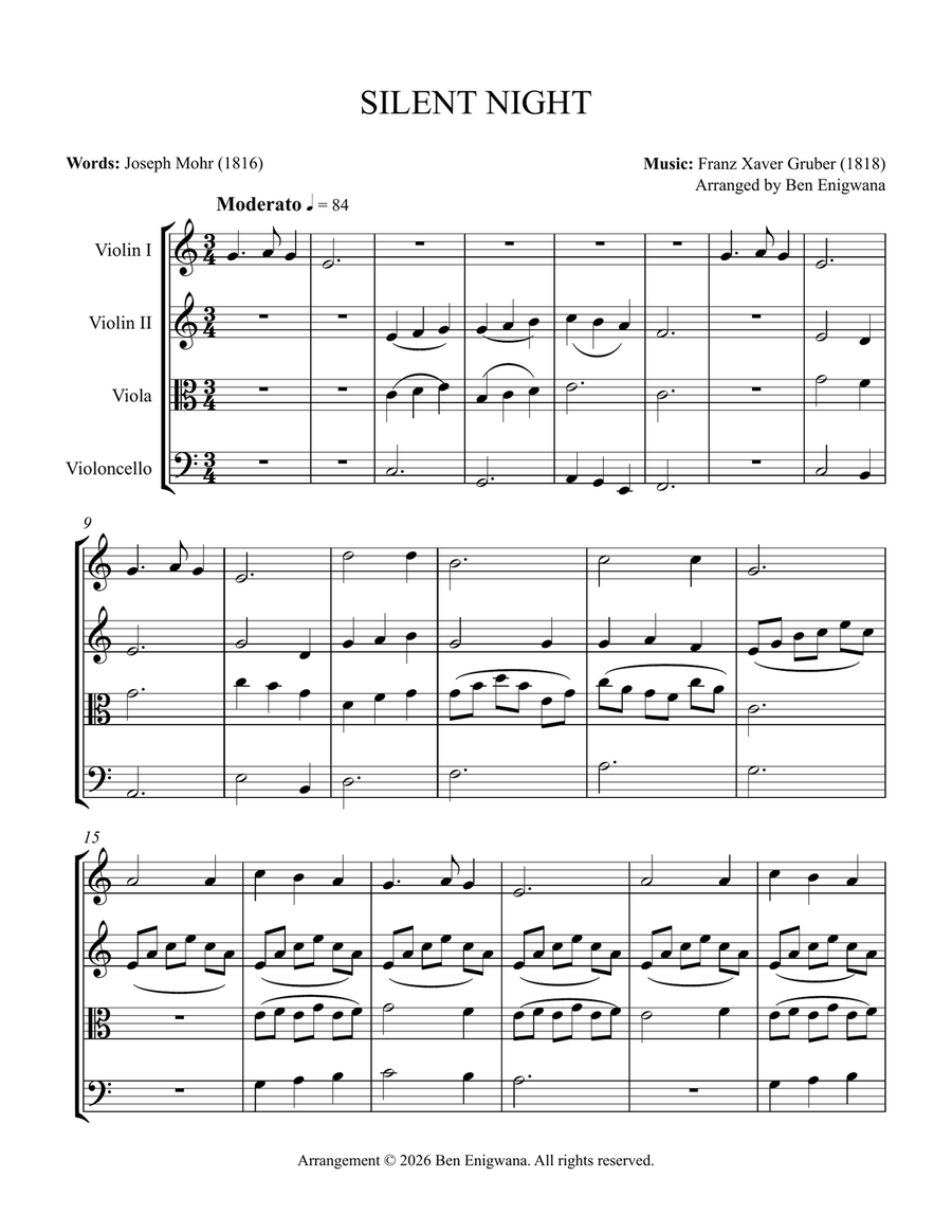 Silent Night String Quartet - Digital Sheet Music page 2