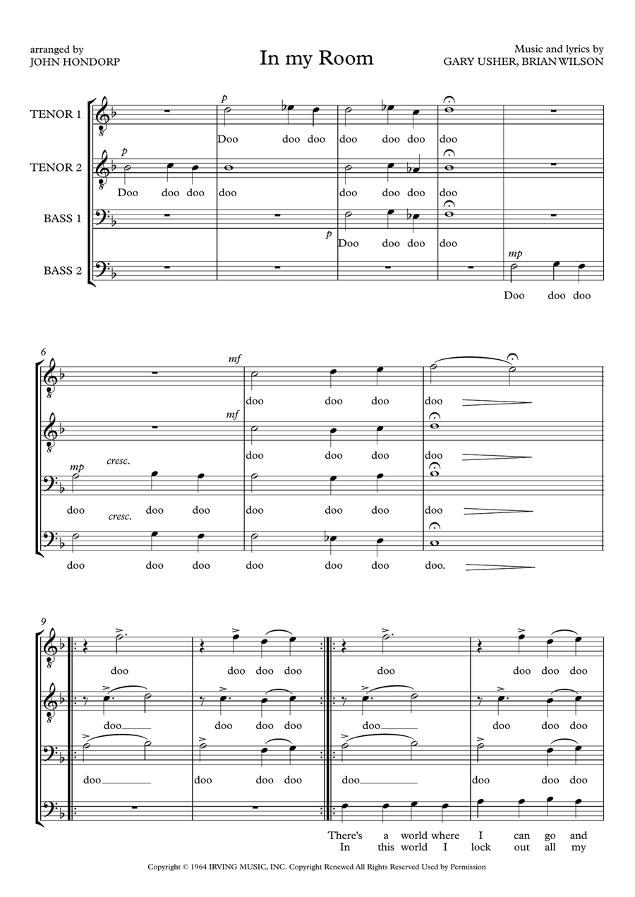 In My Room by The Beach Boys TTBB - Digital Sheet Music page 2