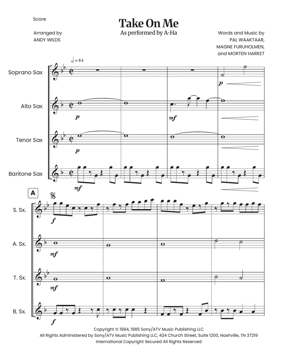 Take On Me by a-ha Saxophone Quartet - Digital Sheet Music page 3