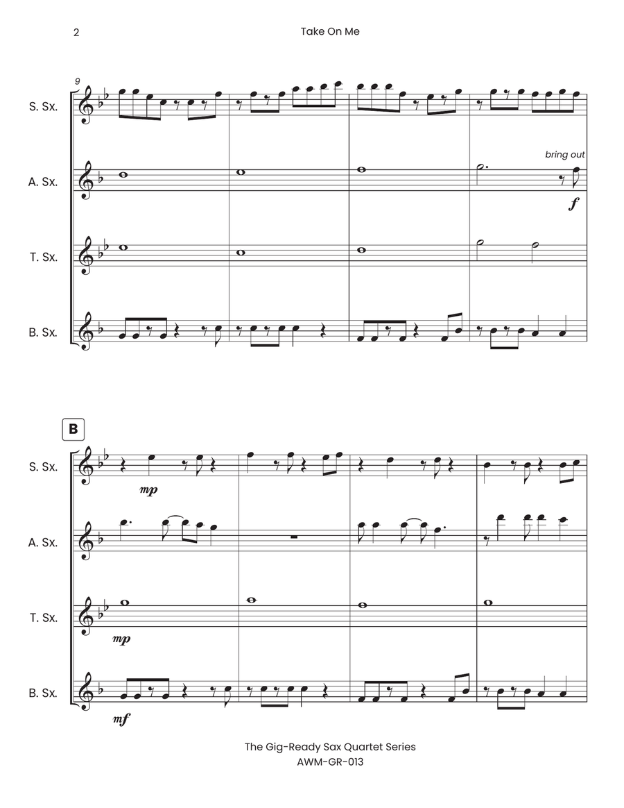 Take On Me by a-ha Saxophone Quartet - Digital Sheet Music page 4