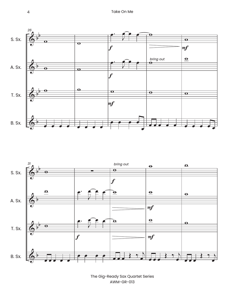 Take On Me by a-ha Saxophone Quartet - Digital Sheet Music page 6